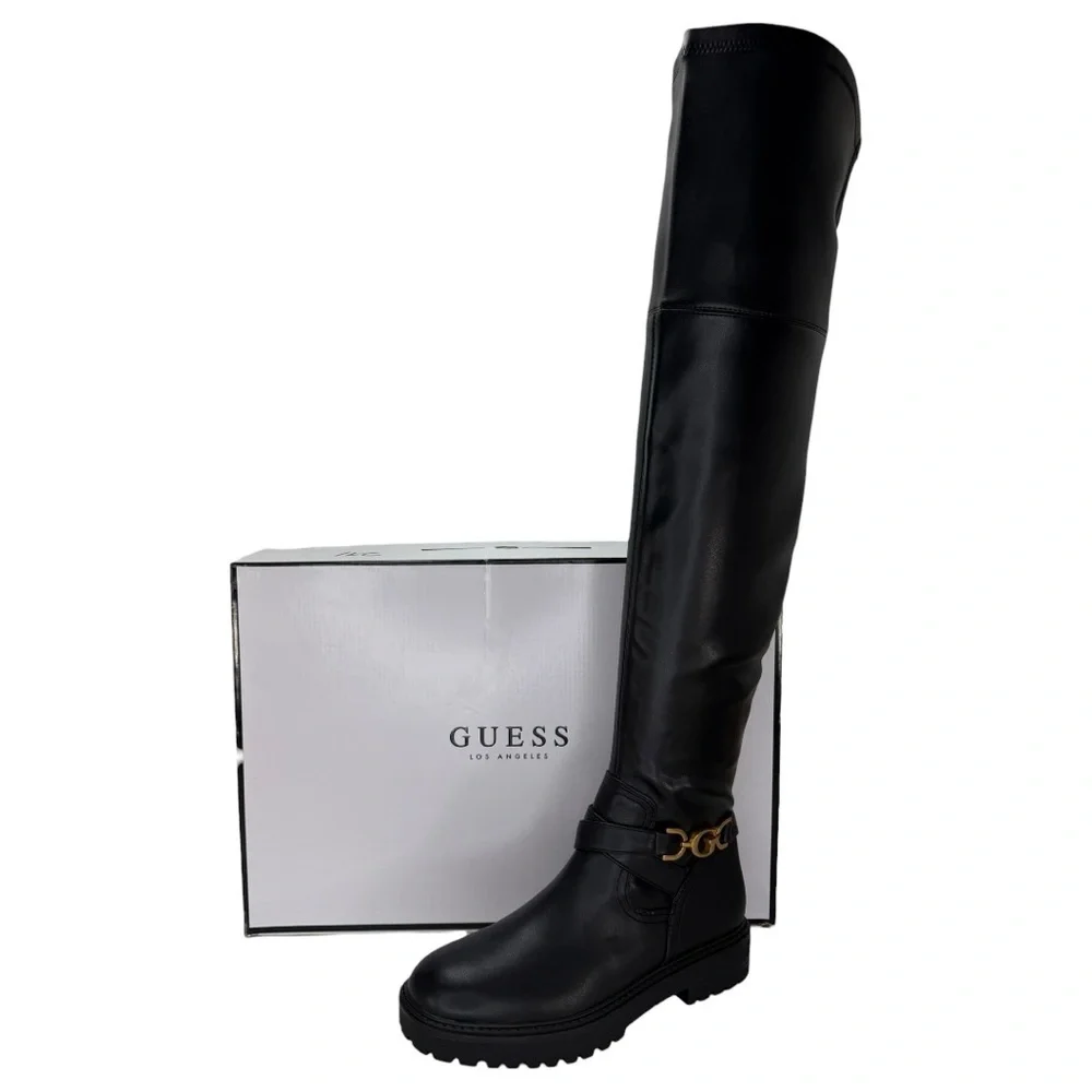 Guess Jellio Black Faux Leather OTK Womens Boots Size 9M